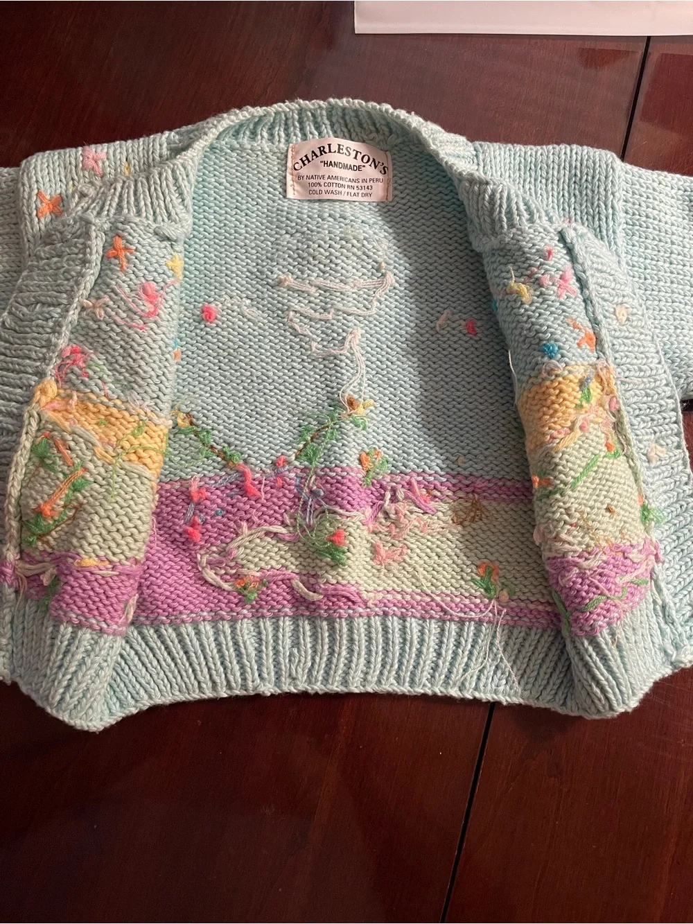 Charleston’s Handmade Embroidered Peruvian Turquoise Girls Baby Sweater